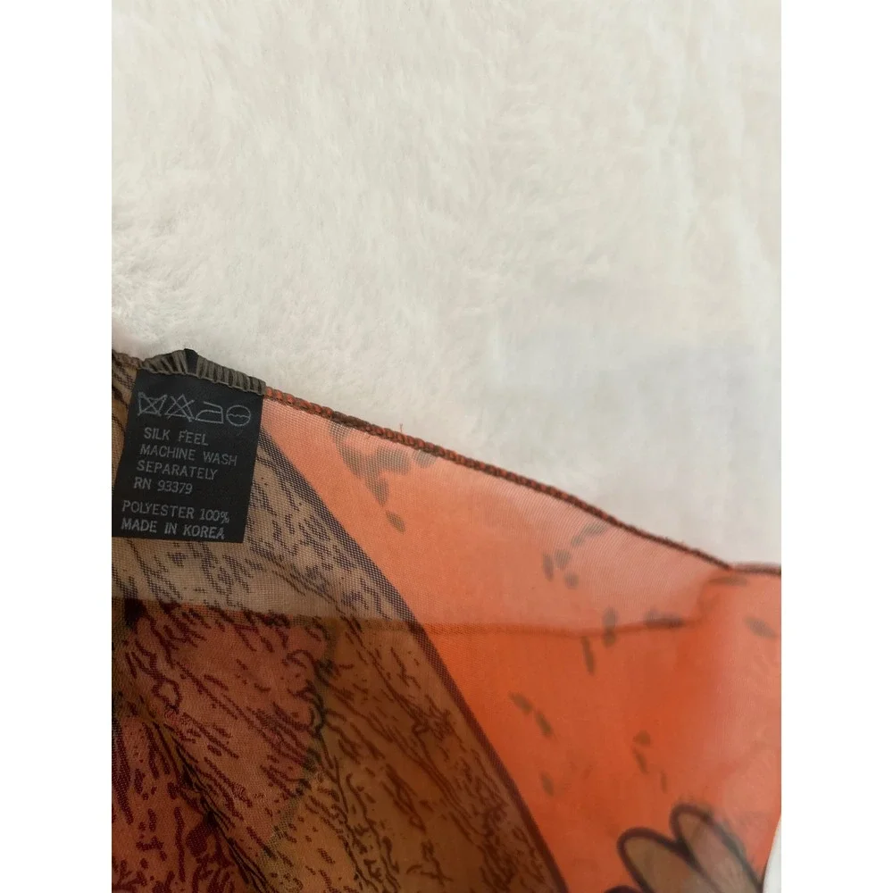 Picasso Inspired Art Print Scarf Sheer Mesh Silk Feel Orange‎ Yellow Rectangular
